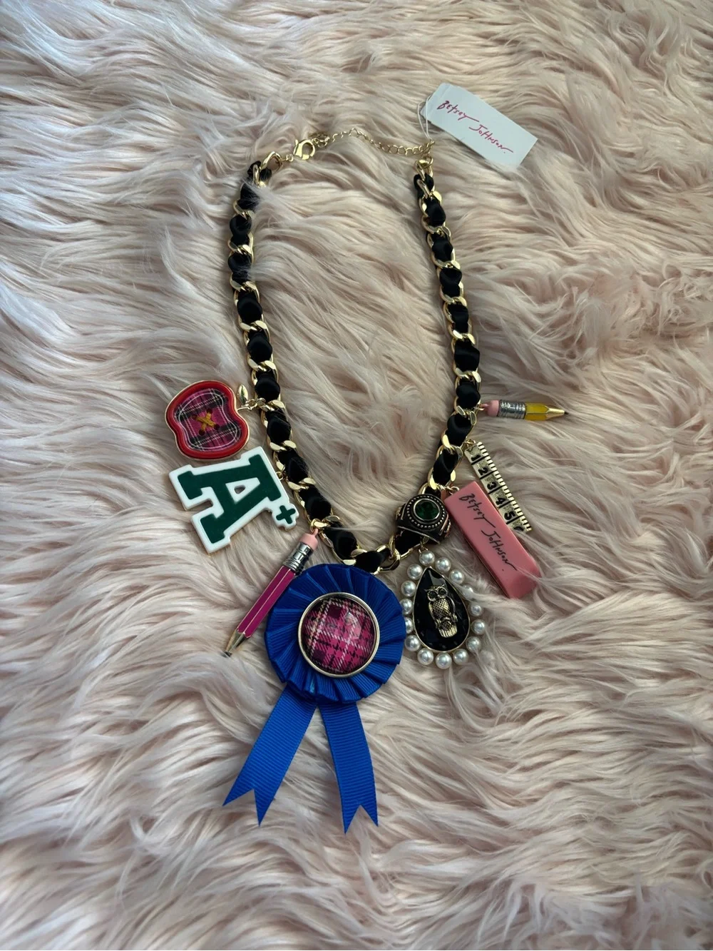 Betsey Johnson Black & Blue Novelty Charm Necklace